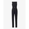 VALENTINO VALENTINO GARAVANI WOMEN'S NAVY LOGO-PLAQUE STRAIGHT-LEG WOOL-BLEND JUMPSUIT