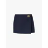 Valentino Embellished Wrap-effect Wool And Silk-blend Mini Skirt In Navy