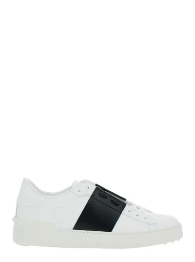 Valentino Garavani Women 'open' White Low Top Sneakers With Contrasting Band And Studs In Leather Wo