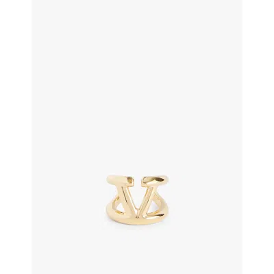 Valentino Garavani Womens Oro 18 V-logo Open-back Brass Ring