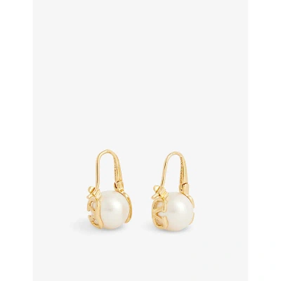 Valentino Garavani Vlogo Gold-toned Brass And Pearl Drop Earrings In Oro 18/cream