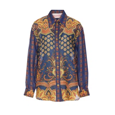 Valentino Garavani Women Paisley Linen Shirt With Medaglioni Voyage Imaginaire Pattern