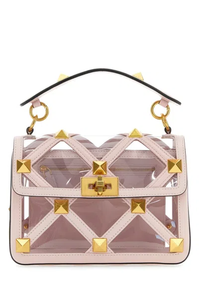 Valentino Garavani Women Pastel Pink Polymeric Material And Leather Medium Roman Stud Handbag