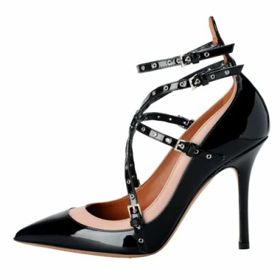 Pre-owned Valentino Garavani Women's Patent Leather Two Tones Ankle Strap High Heels Shoes In Multicolor