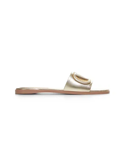 Valentino Garavani Women Platinum Laminated Nappa Vlogo Cut-out Slide Sandals