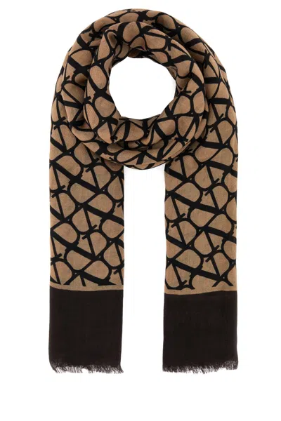 Valentino Garavani Women Printed Cashmere Foulard In Brown