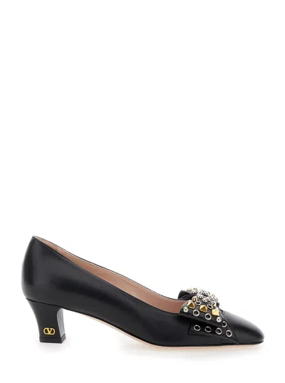 Valentino Garavani Bowow Pump In Kidskin With Studs 45mm Woman Black 40