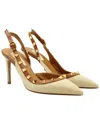 Valentino Garavani Women's Raffia Rockstud Leather Trimmed Slingback Heel (authentic Pre-loved) In Neutral