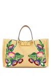Valentino Raffia Vlogo Signature Shoulder Bag In Nude