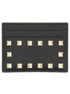 Valentino Rockstud Leather Card Holder In Black