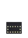 Valentino Garavani Women Rockstud Leather Card Case In Black