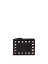 Valentino Garavani Rockstud Grainy Calfskin Cardholder With Zip Woman Black Uni In Black