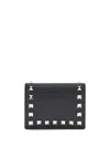 Valentino Bold Studded Leather Wallet With Textured Finish In Black