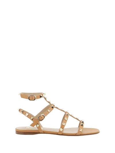 Valentino Garavani Women Rockstud Sandals In Almond Beige