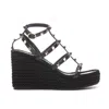 Valentino Rockstud Ankle Strap Wedge Sandal In Calfskin Leather 95 Mm