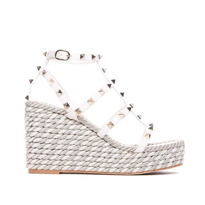 Valentino Garavani Women Rockstud Wedged Sandals In White