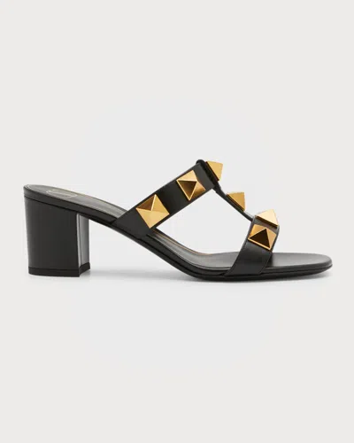 Pre-owned Valentino Garavani Women's Roman Stud Caged Slide Sandals, Nero - Retail $980