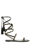 Valentino No Limit Rockstud Ankle-wrap Flat Sandals In Black