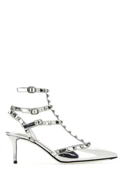 Valentino Garavani Silver Leather Rockstud Pumps