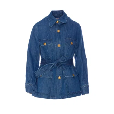 Valentino Garavani Women Solid Sahariana In Denim In Blue