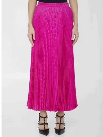 Valentino Iconographe Jacquard Pleated Midi Skirt In Pink
