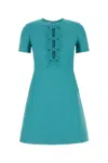 Valentino Wool Blend Dress Embroidered Detail In Blue