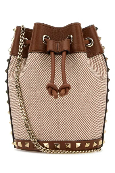 Valentino Garavani Women Two-tone Canvas Rockstud Bucket Bag