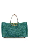 Valentino Two-tone Raffia Medium Shopping Bag