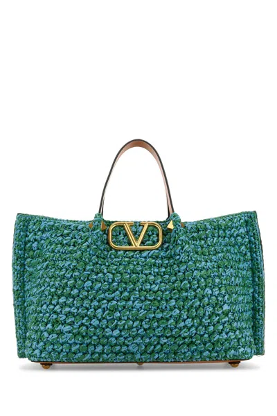 Valentino Garavani Women Two-tone Raffia Medium Shopping Bag