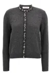 Valentino Embellished Crewneck Cardigan In Gray