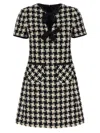 Valentino Embroidered Damier Light Tweed Short Dress In Black