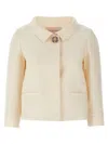 Valentino Garavani White Jacket With Spread Collar And Front Jewel Button In Wool And Silk Woman