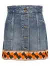 Valentino Garavani Denim Mini Skirt With Jacquard Trim In Blue