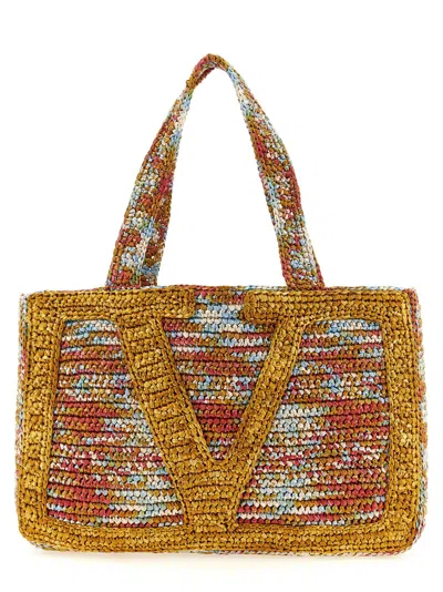 Valentino Garavani Valentino Vlogo Signature Medium Raffia Tote In Yellow