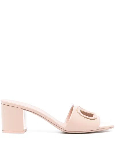 Valentino Garavani Women Vlogo Cut-out Leather Mules In Pink