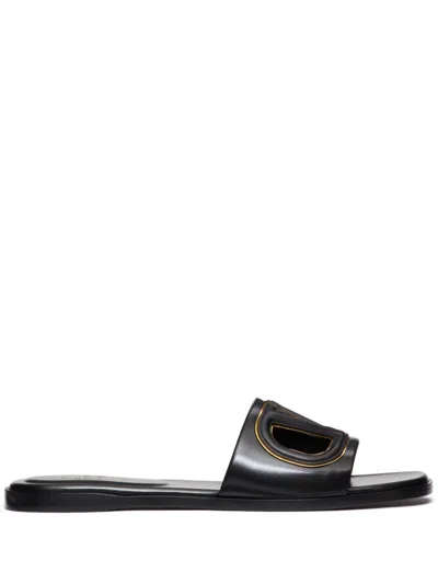Valentino Garavani Women Vlogo Cut-out Leather Sandals In Black
