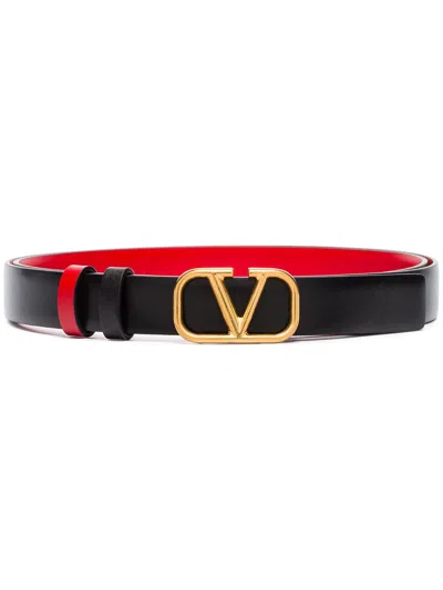 Valentino Garavani V-logo Buckle Slim Reversible Leather Belt In Black