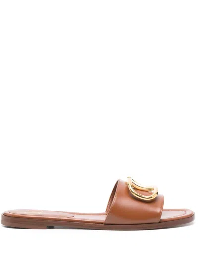 Valentino Garavani Women Vlogo Signature Leather Sandals In Brown