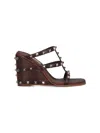 Valentino Garavani Rockstud Wedge Slide In Calfskin With Cornely Embroidery 100mm Woman Fondant 40.5 In Brown