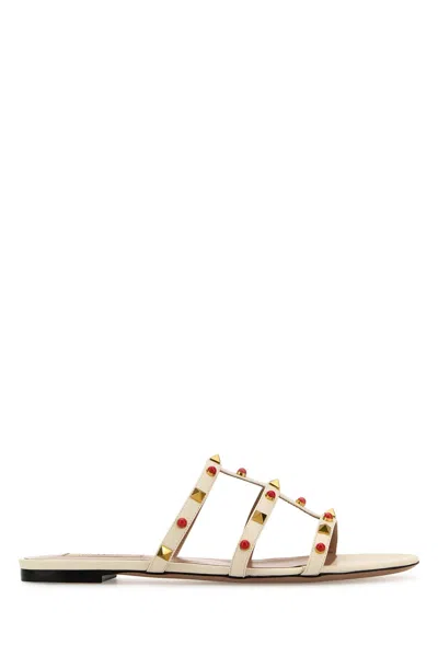Valentino Garavani Women White Leather Studs Slippers