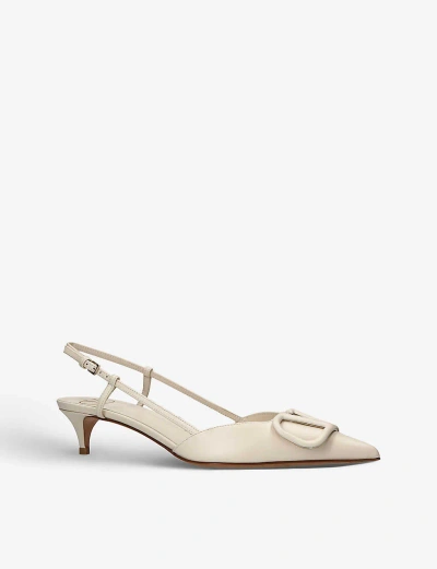Valentino Garavani Womens White Vlogo 40 Pointed-toe Leather Slingback Courts