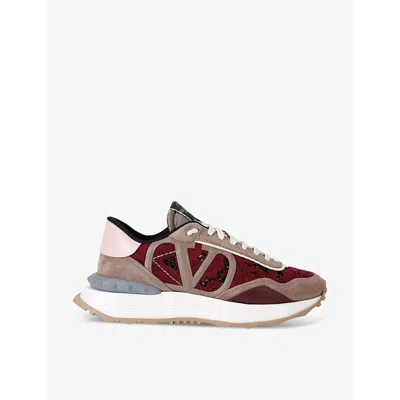 Valentino Garavani Womens Wine Comb Lace Runner Branded Mesh And Low-top Trainers