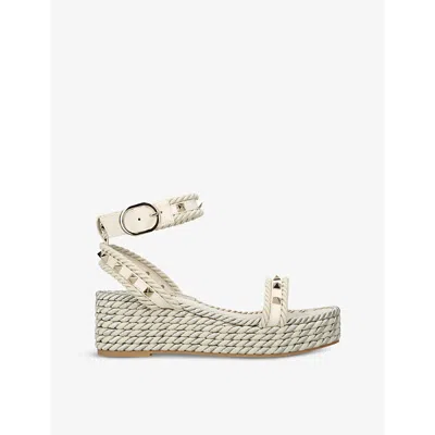 Valentino Garavani Womens Winter Wht Rockstud Flatform Leather Espadrilles