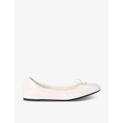 Valentino Garavani Leather Vlogo Ballerina Flats In Winter Wht