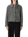 Valentino Tailored Peacoat Cropped Houndstooth Long Sleeves In Nero