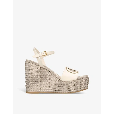 Valentino Garavani Vlogo Cut-out Leather Platform Sandals In White/oth