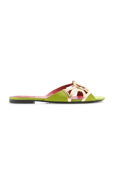 Valentino Garavani Slide | Wonderweb | T.05 | Raso/nappa Lam./leather Logo In Green