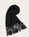 VALENTINO VALENTINO GARAVANI WOOL AND CASHMERE LACE SCARF WITH MACRAME LACE DETAIL WOMAN BLACK UNI