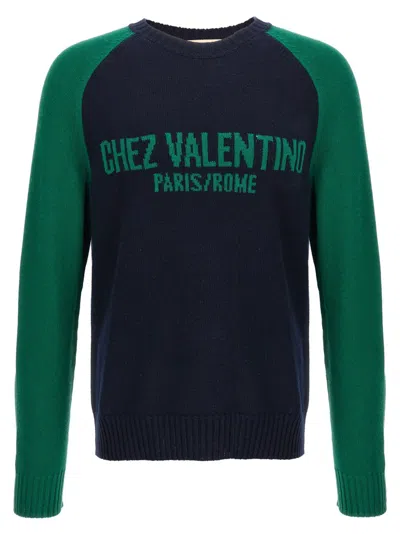 Valentino Wool Crew-neck Sweater Raglan Sleeves In Blue