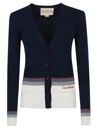 Valentino Garavani Wool Cardigan In Blue